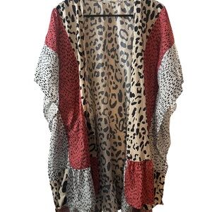 Chic Animal Print Kimono with Red Accents
